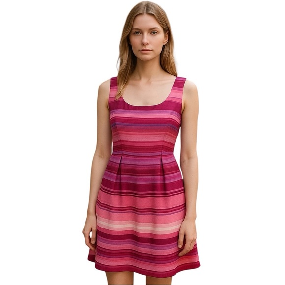 Ann Taylor Loft Size 12 Striped Ombre Subset Colors Sleeveless Dress - Picture 1 of 4